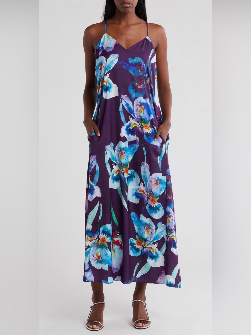 Connected Apparel Purple Floral Slip Maxi Dress Size 6